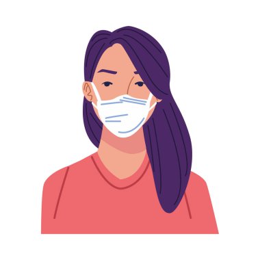 Tıbbi maske kullanan genç bir kadın.