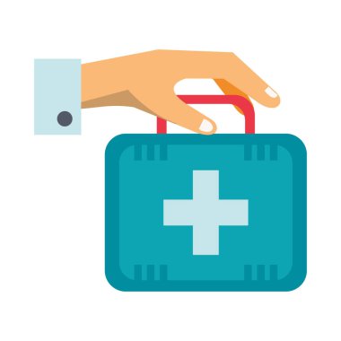 İlk yardım çantası ile el.