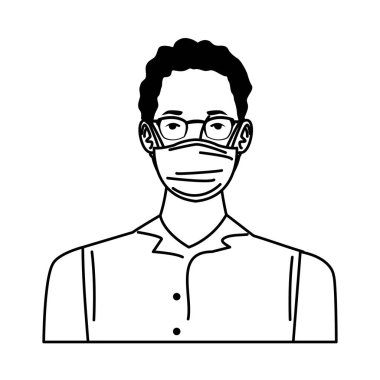 Genç adam tıbbi maske kullanıyor.