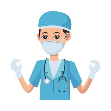 Erkek doktor tıbbi maske kullanıyor.