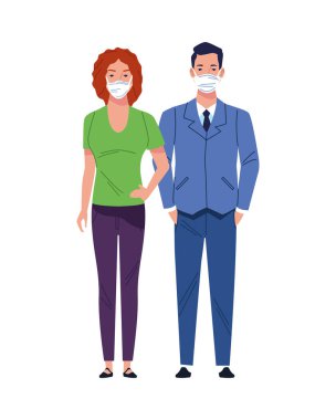 Tıbbi maske kullanan iş çifti