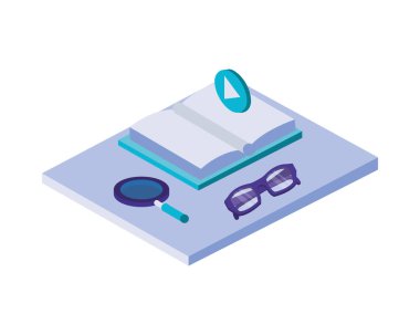 Gözlük ve büyüteçle ders kitabı kitaplığı