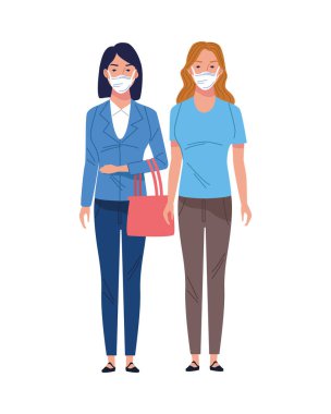 Tıbbi maske takan genç kadınlar