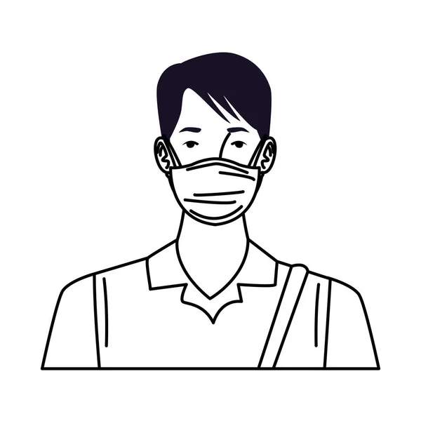 Young man using medical mask character — Stock Vector