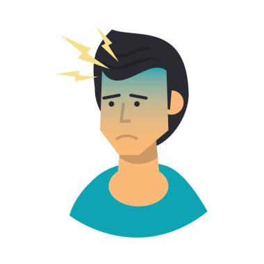 Baş ağrısı olan hasta bir adam.