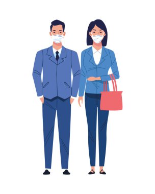 Tıbbi maske kullanan iş çifti