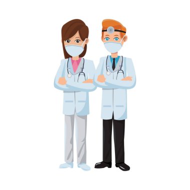 Birkaç doktor tıbbi maske kullanıyor.