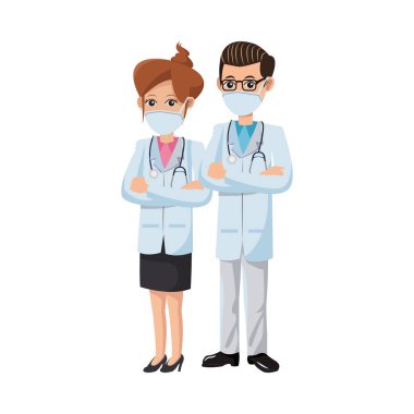 Birkaç doktor tıbbi maske kullanıyor.