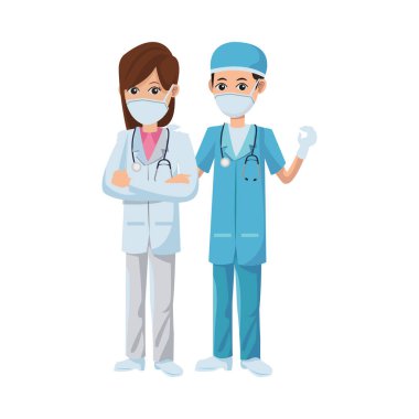 Birkaç doktor tıbbi maske kullanıyor.