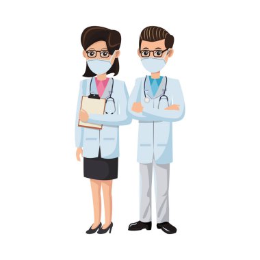 Birkaç doktor tıbbi maske kullanıyor.