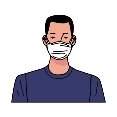 Genç adam tıbbi maske kullanıyor.