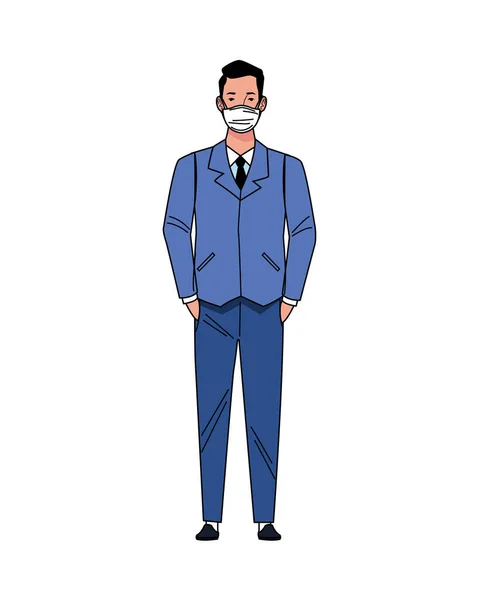 Homem de negócios elegante usando personagem máscara médica — Vetor de Stock