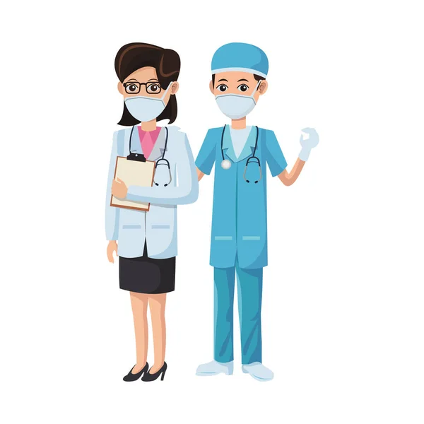 Paar Ärzte mit medizinischen Masken — Stockvektor