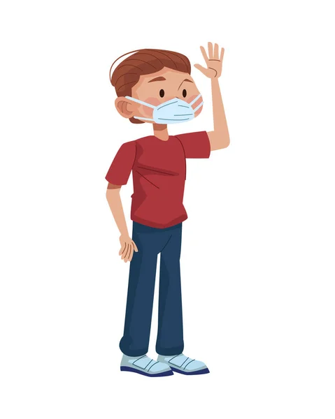 Young man using medical mask character — Stock Vector