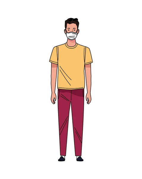 Jeune homme utilisant le caractère de masque médical — Image vectorielle