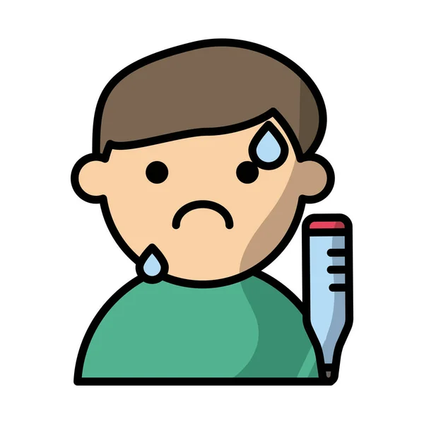 Homme malade avec fièvre remplir style — Image vectorielle