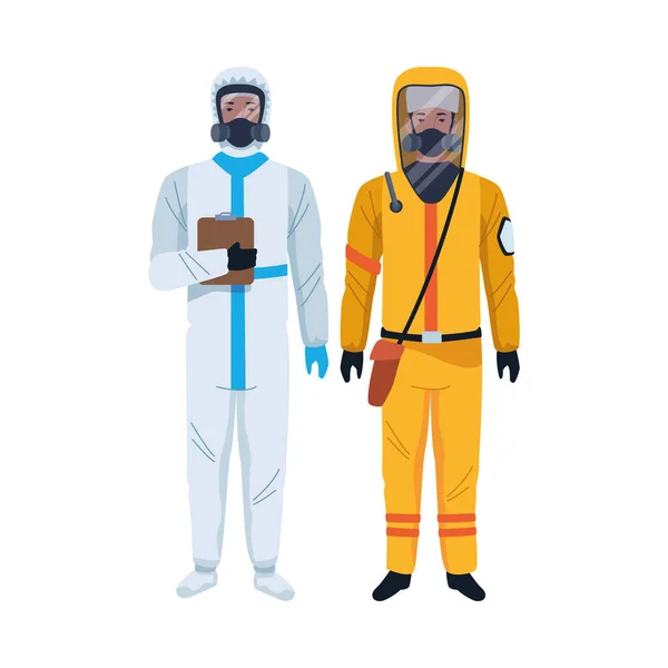Персонажи в костюмах биобезопасности — стоковый вектор
