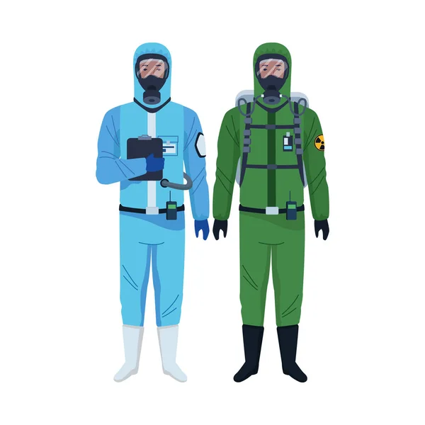 Персонажи в костюмах биобезопасности — стоковый вектор