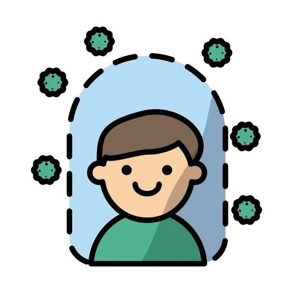 Hombre con partículas de virus corona estilo de relleno — Vector de stock