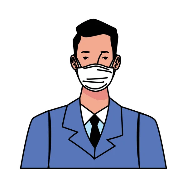 Elegant businessman using medical mask character — Stock Vector
