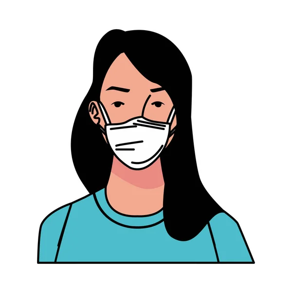 Jonge vrouw met behulp van medische masker karakter — Stockvector
