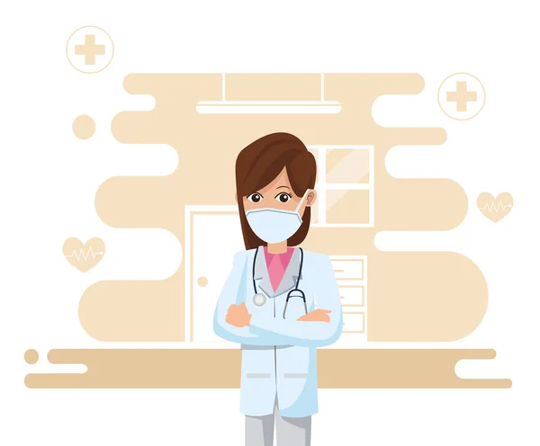 Medico donna indossando maschera medica — Vettoriale Stock