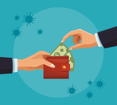 Faturalı işadamı eli. Cüzdanında dolar var.