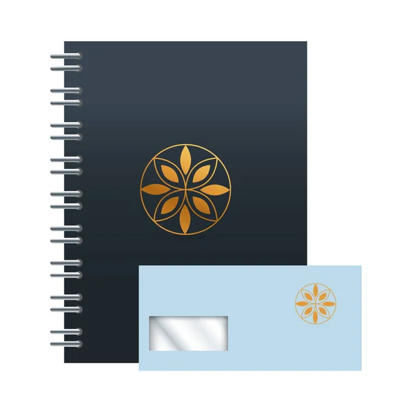 Briefumschlag und Notizbuch mit Briefpapier-Vorlage — Stockvektor