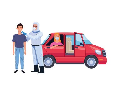 Doktor biyo-koruma giysisi giyip arabada covid19 testi yaptırdı.