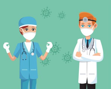 Tıbbi maske takan iki doktor.