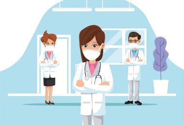 Bir grup doktor tıbbi maske takıyor.
