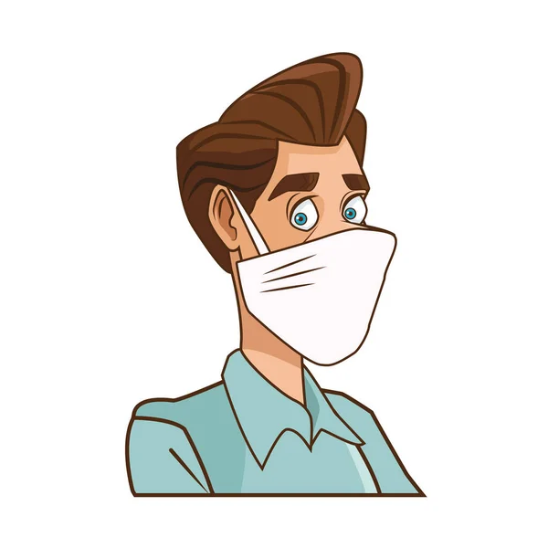 Young man using medical mask character — Stock Vector