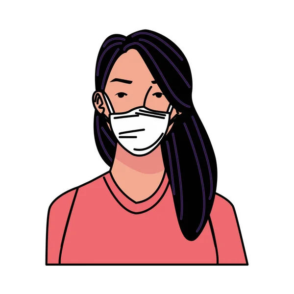 Wanita muda menggunakan karakter masker medis - Stok Vektor