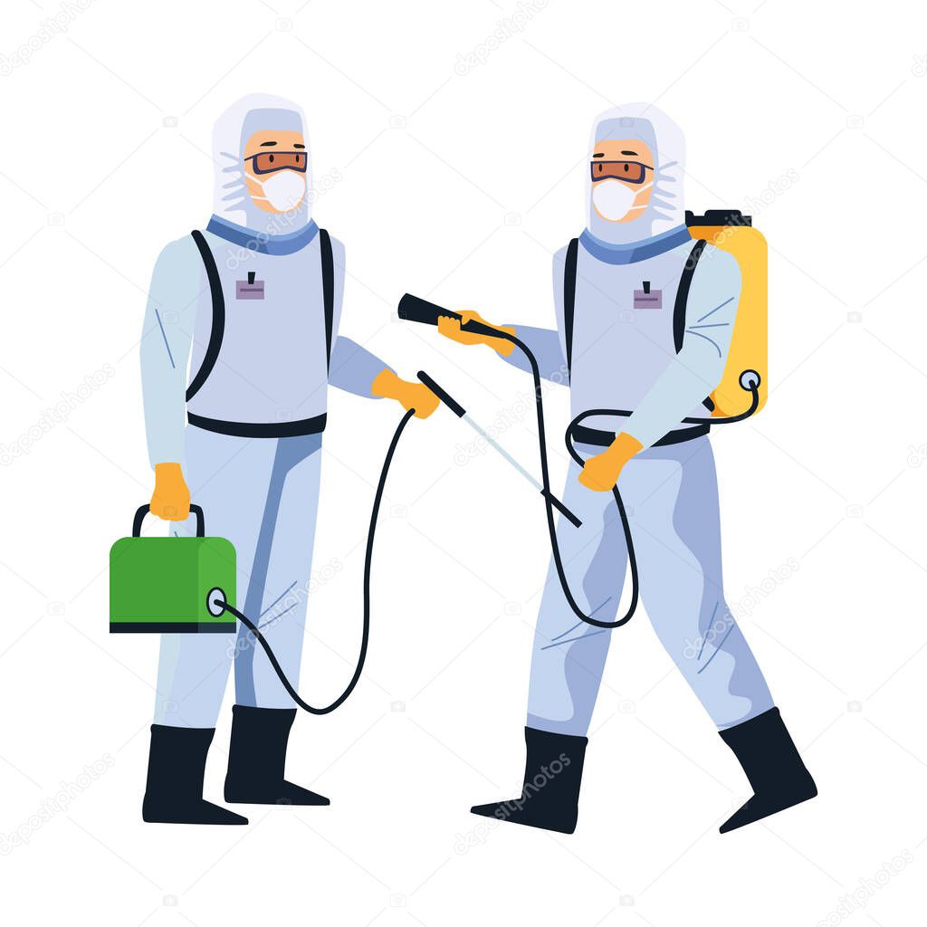 biosafety workers with sprayers portables