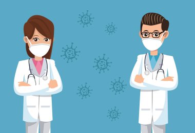 Tıbbi maske takan iki doktor.