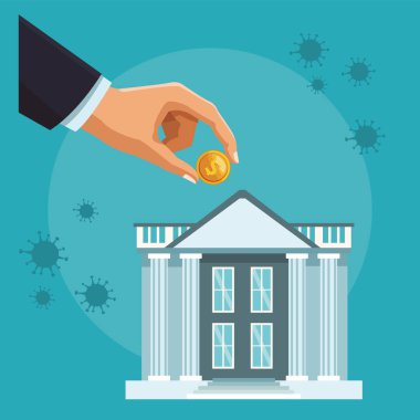 Para parası ve banka inşaatı ile işadamı eli
