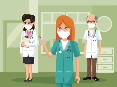 Bir grup doktor tıbbi maske takıyor.