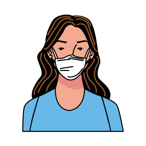 Young woman using medical mask character — Stock Vector