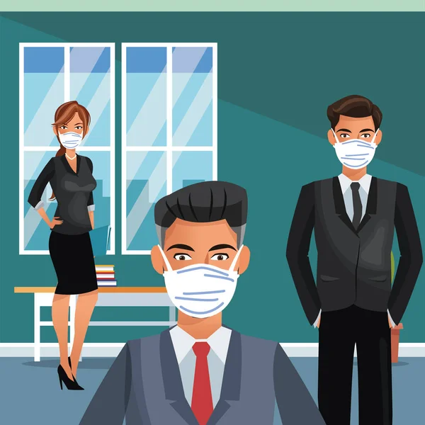 Affärsmän som arbetar och bär medicinsk mask — Stock vektor
