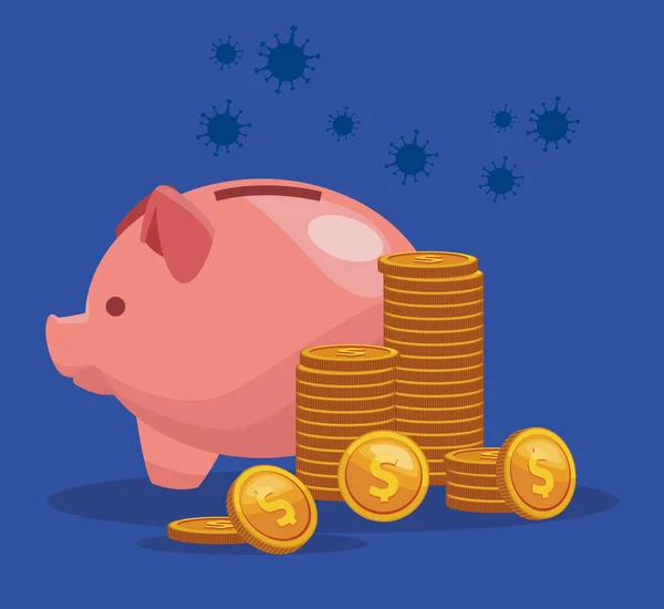 Piggy αποταμιεύσεις με κέρματα δολάρια χρήματα — Διανυσματικό Αρχείο