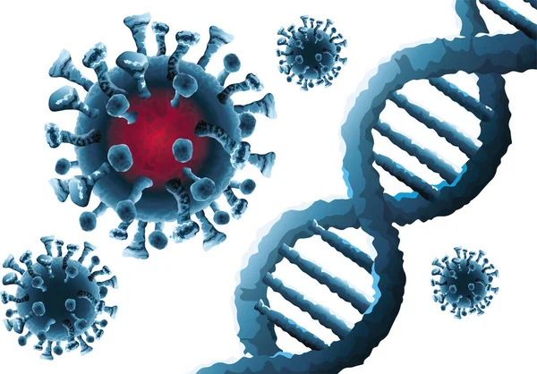 Partículas de virus corona y ADN moléculas de fondo — Vector de stock