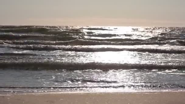 Ondas do mar são iluminadas pelo sol e estão correndo perto da câmera — Vídeo de Stock