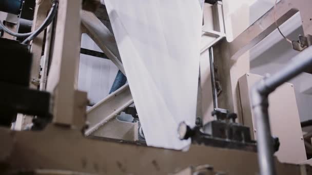 Papel en una máquina de impresión. Detalle del establecimiento de impresión en línea de producción con sonido . — Vídeos de Stock