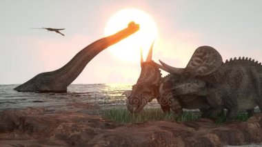 Doğa ve tarih öncesi zemin üzerine farklı dinozorlar