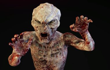 ürpertici kanlı halloween canavar siyah arka plan üzerine