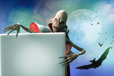 zombi vampir komik Dracula Haritayı 3D çizimi oturum afiş Cadılar Bayramı arka plan