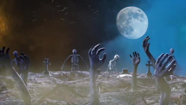 Руки Зомбі Вилізе Землі Цвинтарі Хеллоуїна — стокове відео