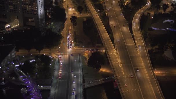 Visão Noturna Cima Estrada Com Tráfego Pesado Cingapura — Vídeo de Stock