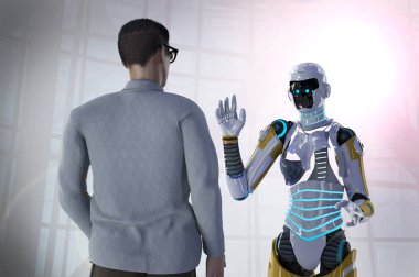 robot ve insan 3D çizimi 3d render