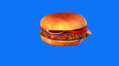 Burger mavi bir arka plan üzerinde dönen 3d render